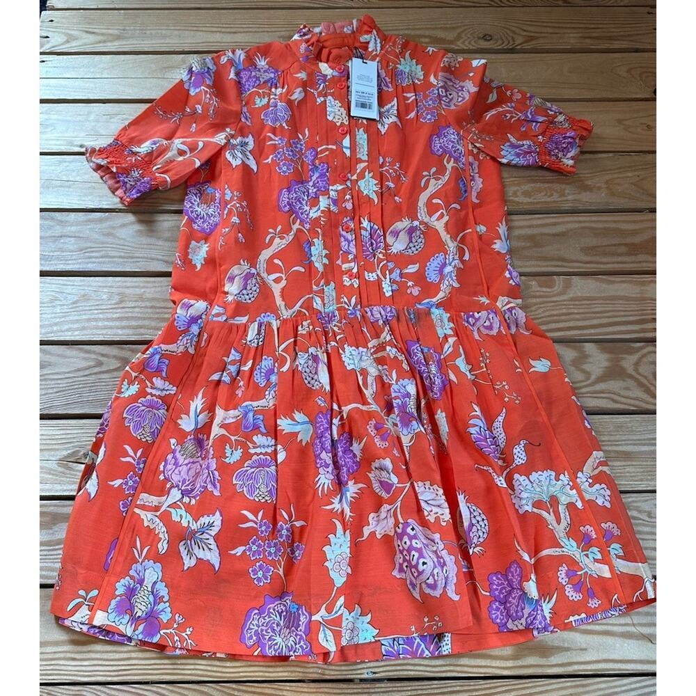 NWT ME+EM Women’s Swing Dress Size 0 Orange Jacobean Garden Print
